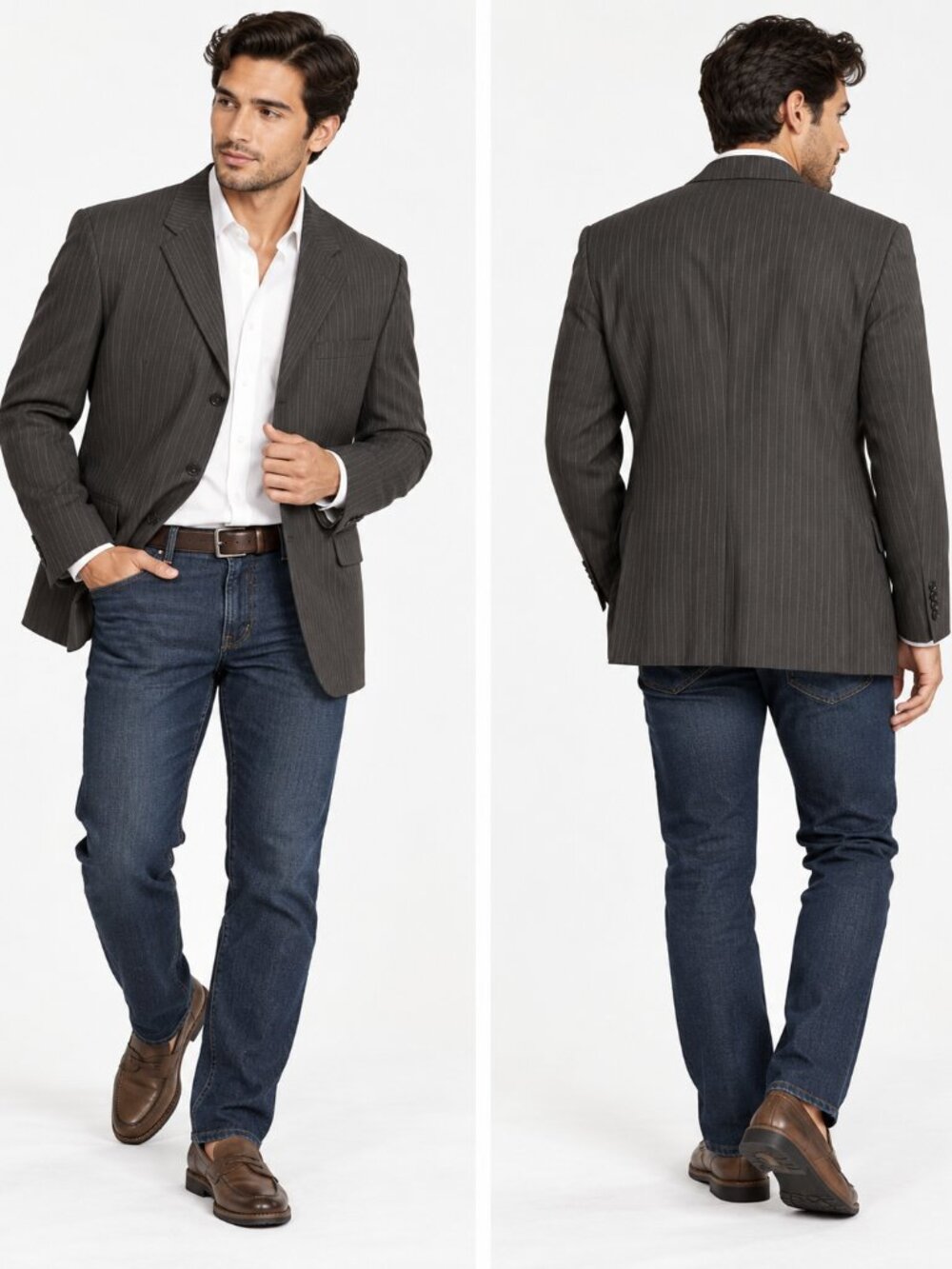 Perry Ellis Anniversary Collection Pinstripe Blazer Men 44 Charcoal Gray Classic
